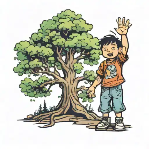 Tree With Kid Waving Goodbye