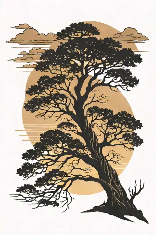 Tree Silhouette Against Sunset