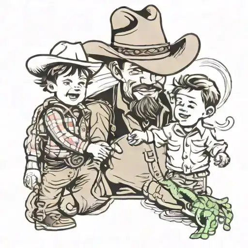Cowboy And Son Holding Hands Reaching Tattoo