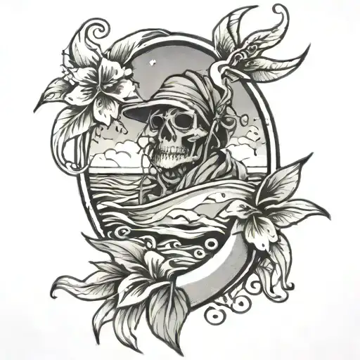 Beach Tattoo Black And Grey
