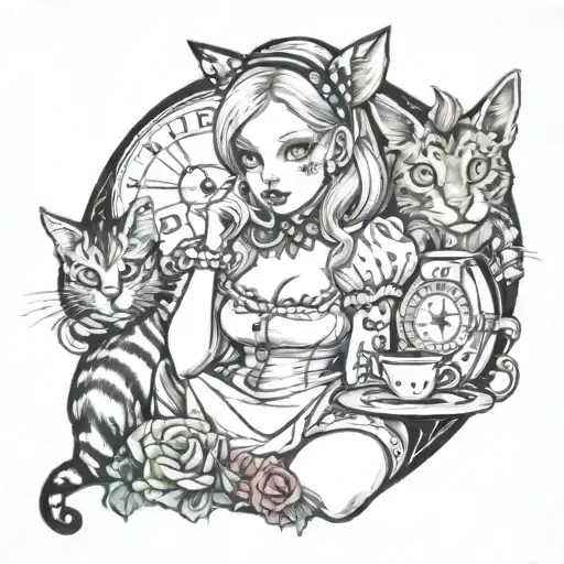 Alice In Wonderland Sexy Pin Up With Cat & Caterpillar