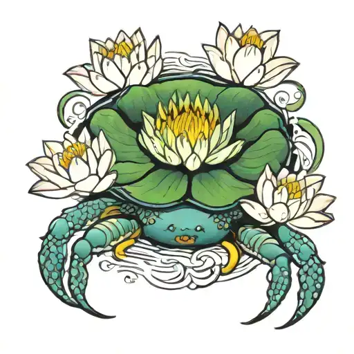 Waterlily And Cancer Crab Tattoo Design