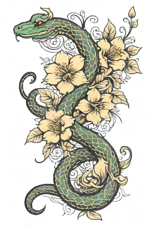 Snake And Flowers