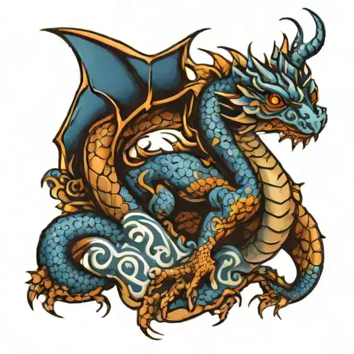 Dragon Blue With Baby Footprint