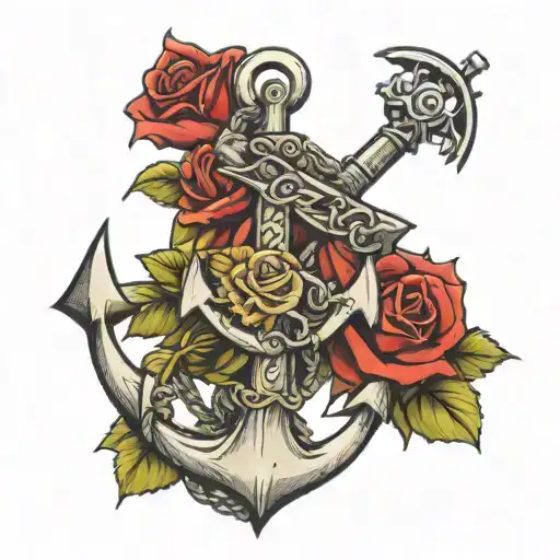 Anchor Cross And Roses