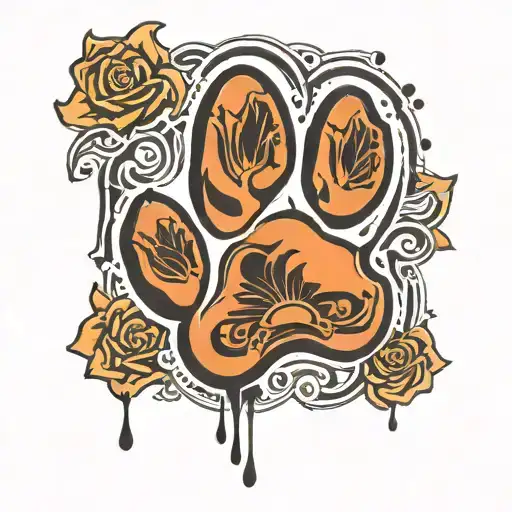 Cat Paw Print Inside The Pad Of Dog Paw Print