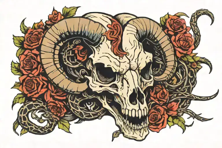 Goat Skull Entwined With Snakes