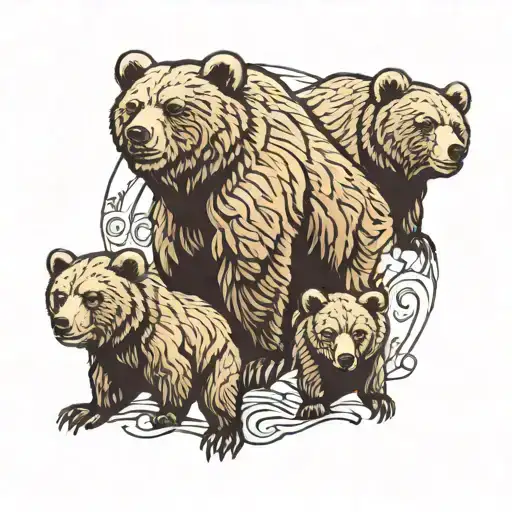 Grizzly Bear And Two Cubs