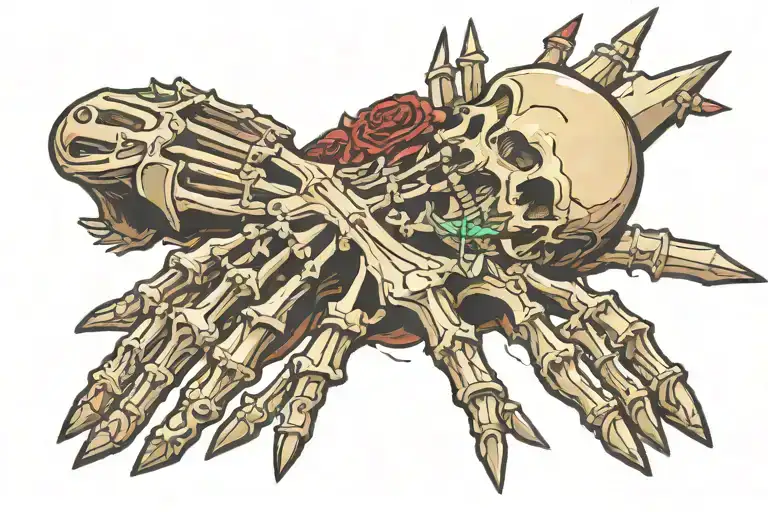 Crucified Skeleton Hand With Spike Into It
