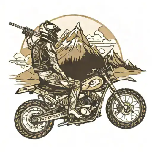 Shameful Tattoo Of Sitting Backwards On A Motocross Bike With Mountains In The Background