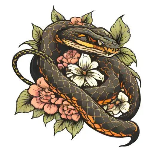 Snake And Flowers