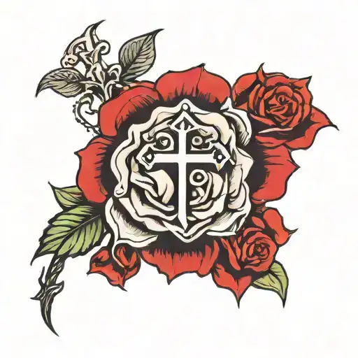 Red Rose With Cross In The Middle