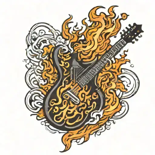 A Guitar With Fire Flames And Metallica Logo