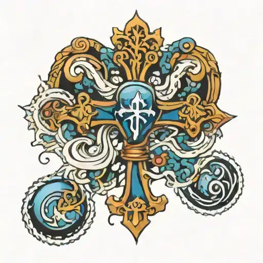 Cross Tattoo Aquarius For Dad