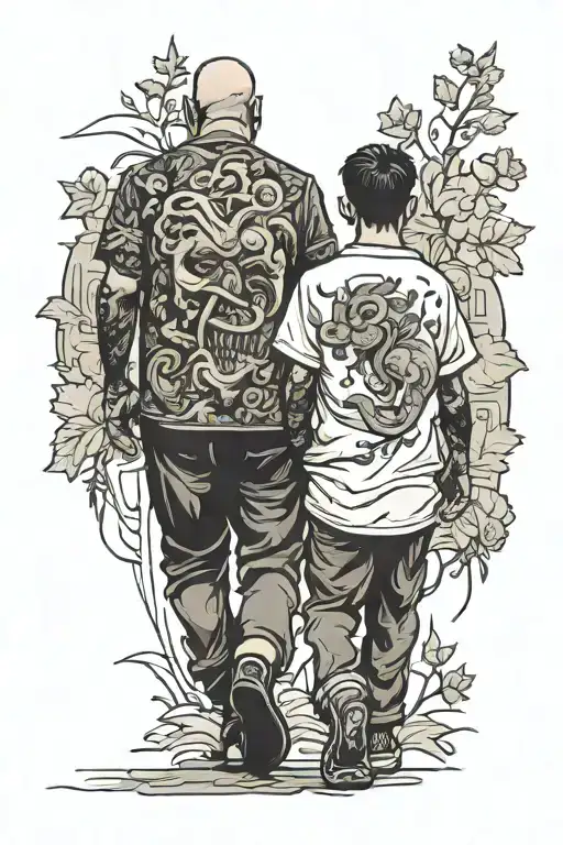 Son And Father Walking Away