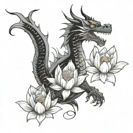 Western Dragon And Lotus Flower Flower