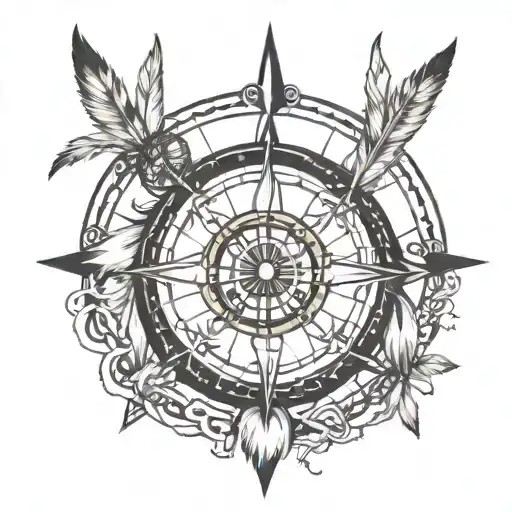 Compass Surrounded By Dream Catcher