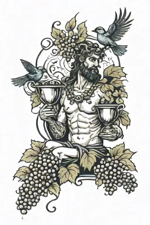 Dionysus With Grapes And Cup And Birds For Freedom