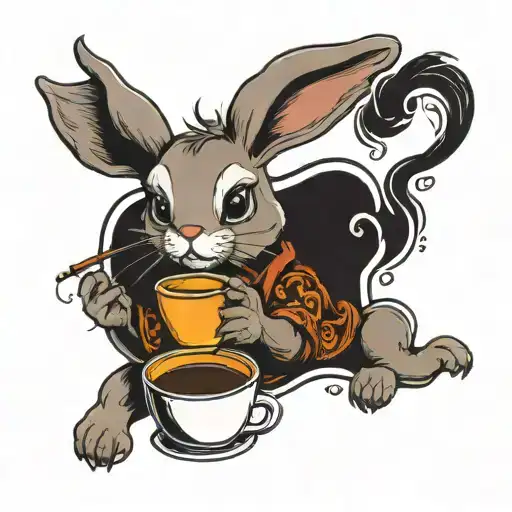A Bunny Holding A Cup Of Coffee And A Cigarette
