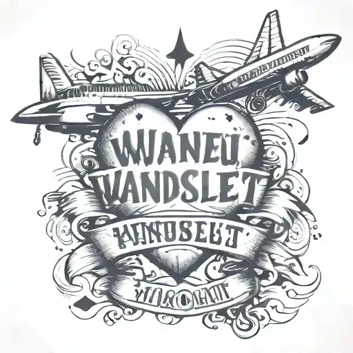 Wanderlust Words With Airplane And Heart Shape