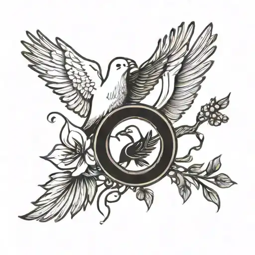 Yin And Yang White Dove Carrying Olive Branch Circling Black Dove Carrying Grenade