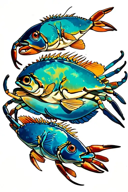 Blue Crab And Flounder Fish