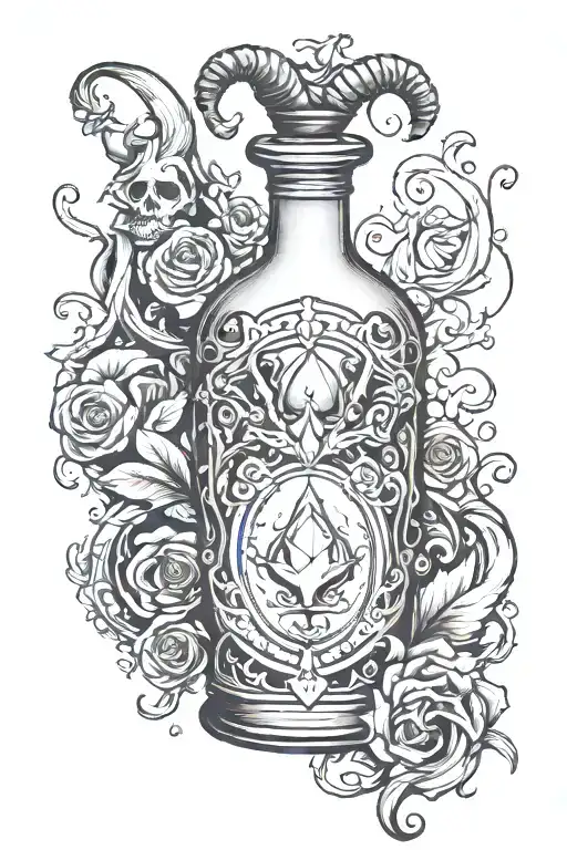 Potion Bottle With Maleficent Horns And Crystal Heart
