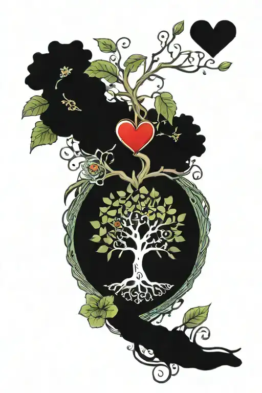 Tree Of Life Intertwined With Larkspur And Waterlilies Heart Shape