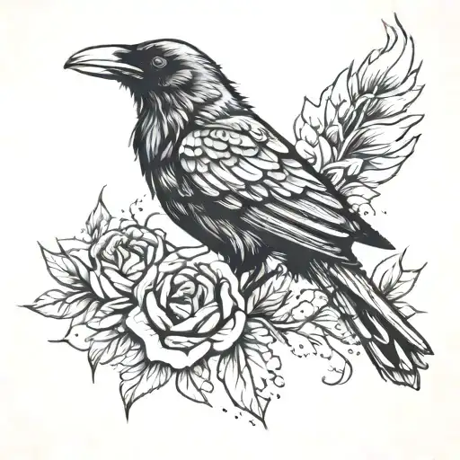 Raven Wearing Crown Surrounded By Bold Flowers