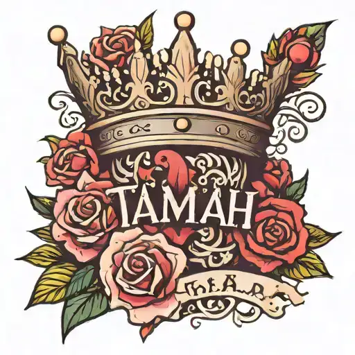 Create A Tattoo Design With The Name Tamiah And A Crown