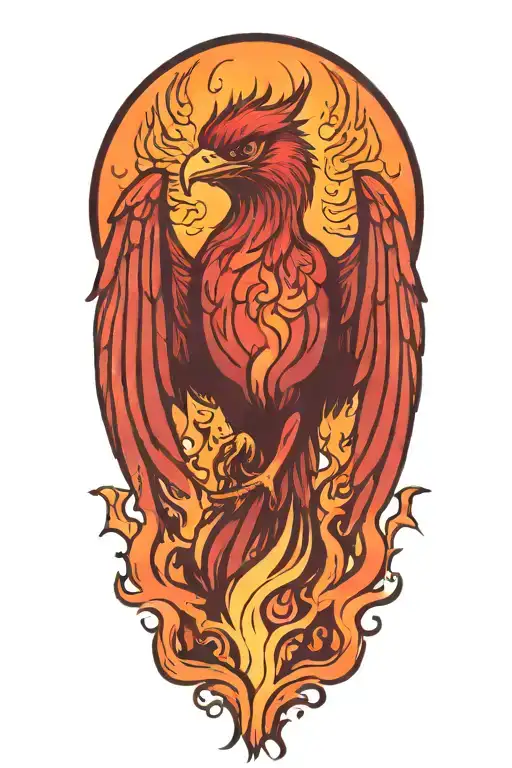 Phoenix Bird Rising From The Ashes Surrounded By Flames