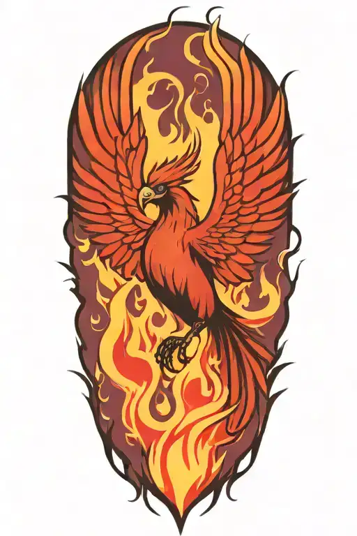 Phoenix Bird Rising From The Ashes Surrounded By Flames With No Background