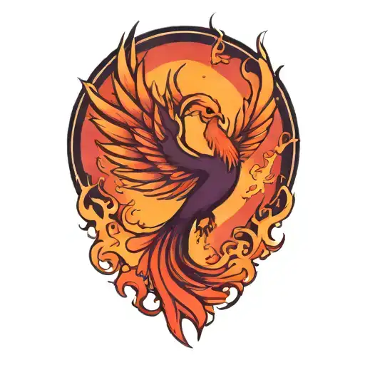 Asymetrical Phoenix Bird Rising From The Ashes With No Background