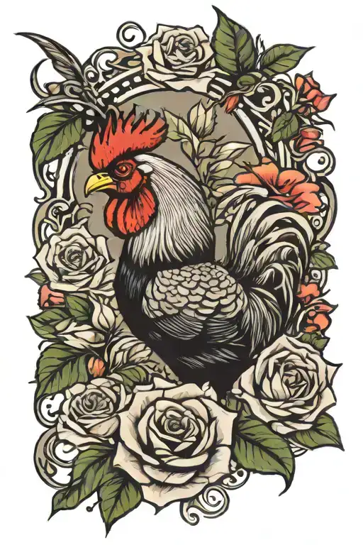 Rooster And Roses