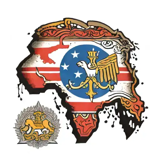 Assyrian Flag With Syrian Map Of Country