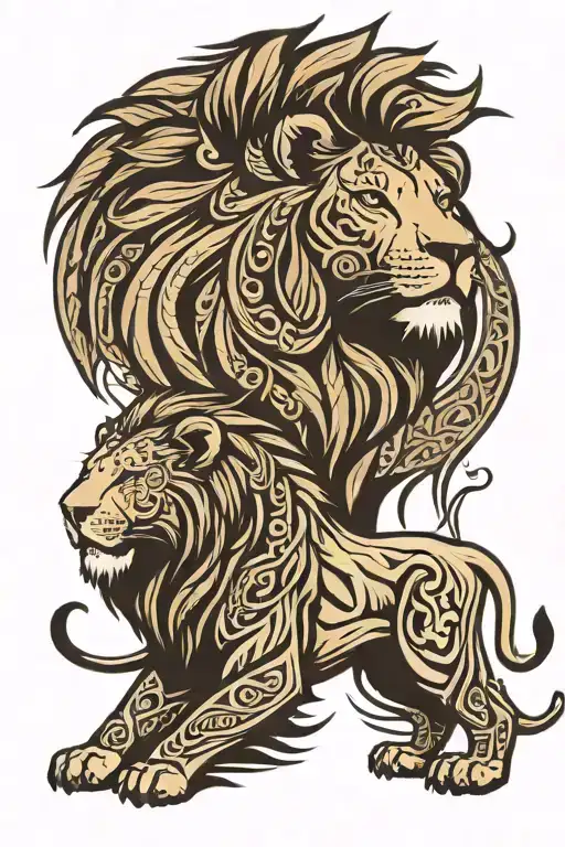 Lion And Lioness Love Tribal