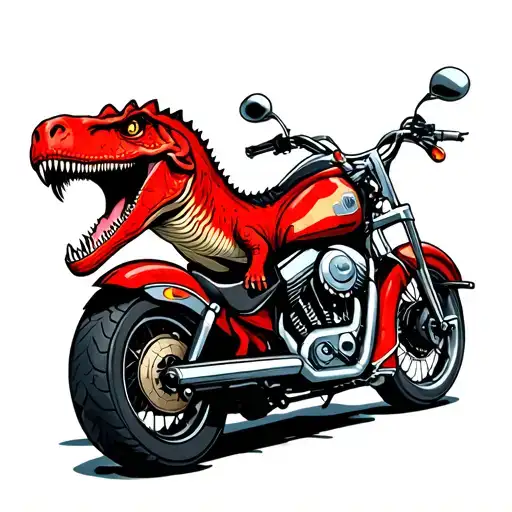 Red Dinosaur On A Motorbike