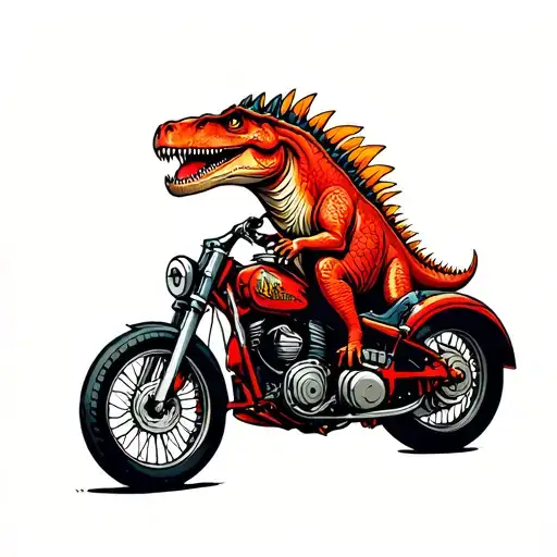 Red Dinosaur Riding A Motorbike