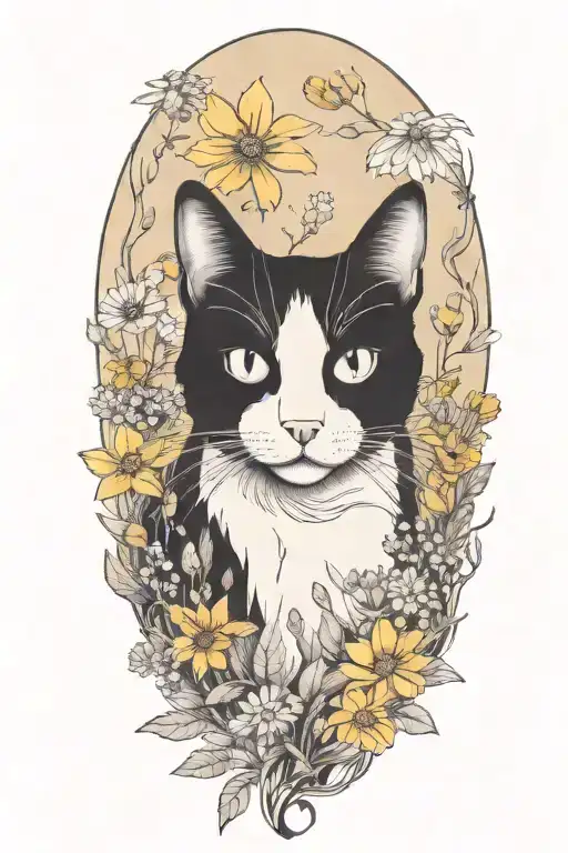 A Black And White Cat Exploring A Field Of Wildflowers