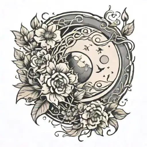Moon With Flowers Intertwined