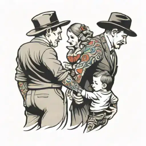 Wife And Husband And Son Holding Hands