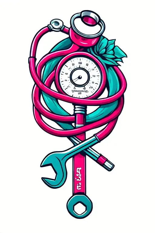 Magenta Stethoscope Wrapped Around A Wrench