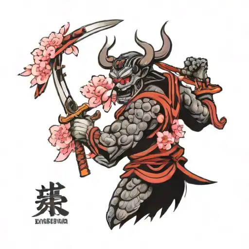 Oni Samurai With Sakura Petals