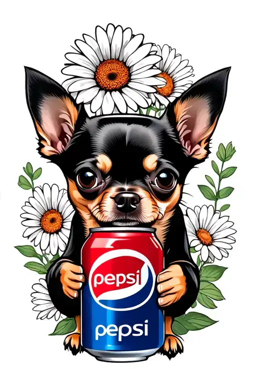 A Chihuahua Holding A Diet Pepsi Can Surrounded By Gerbera Daisies