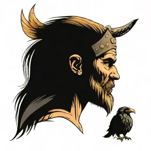 A Viking With Skulls And Raven On Forearms