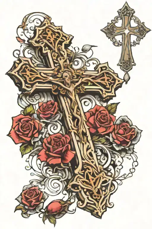 Cross With Rosary Beads