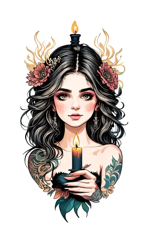 Candle Light Girl Holding Dark