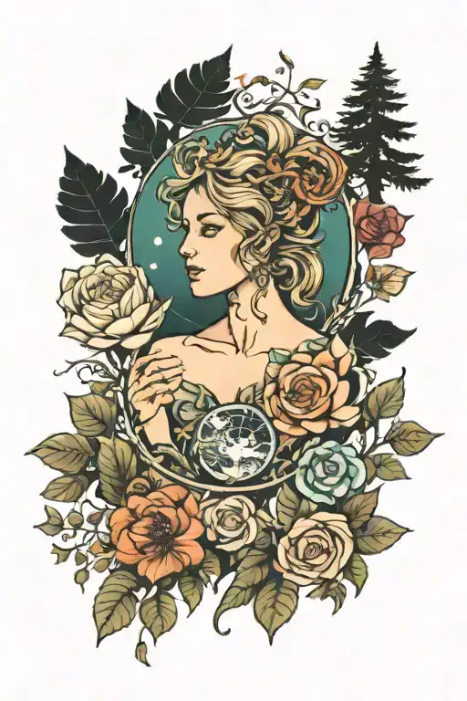 A Full Hand Tattoo Of Mother Earth And Below That A Forest Story Of Nature And Animals Till Wrist