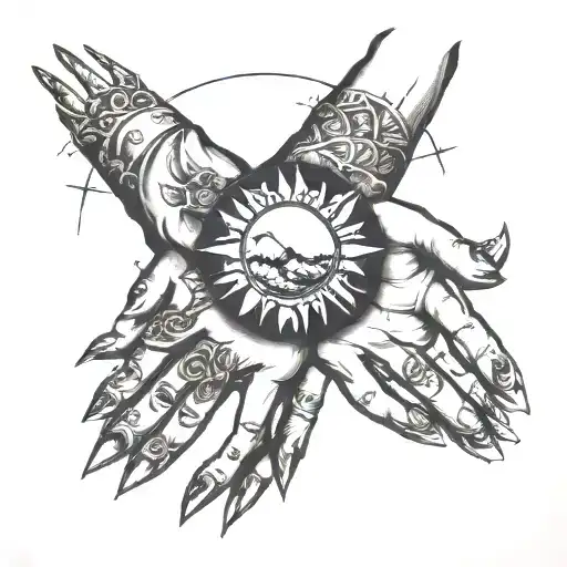 Sun And Hands Holding Glass Shards