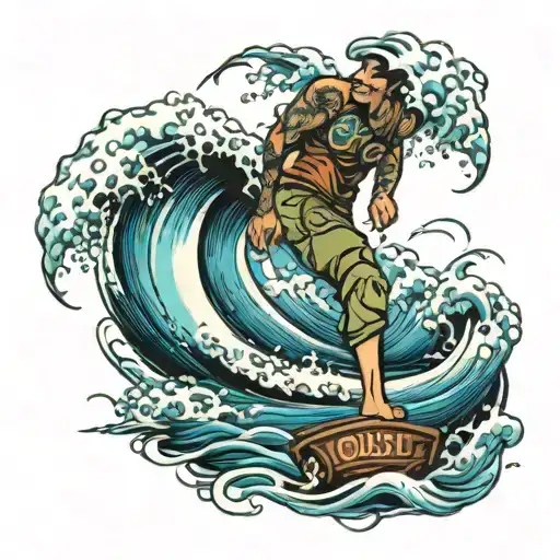 Full Arm Sleeve Of West Coast Surfing Waves Camping